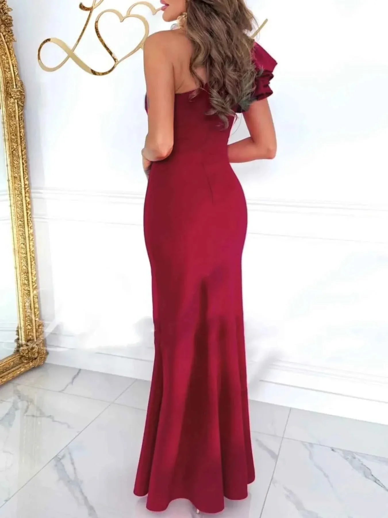 Cutout One Shoulder Ruffle : Split Dress