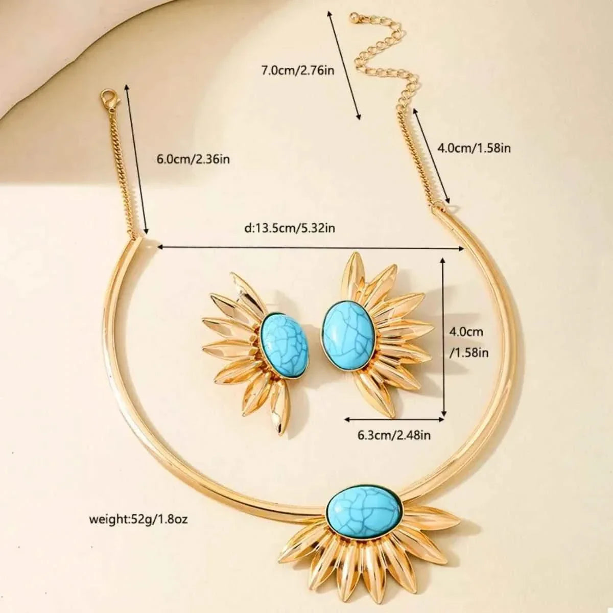 Turquoise Sunflower : Necklace and Earrings Jewelry Set