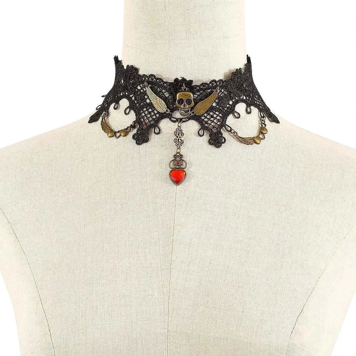 Halloween Lace Skull Necklace : Earrings Jewelry Set