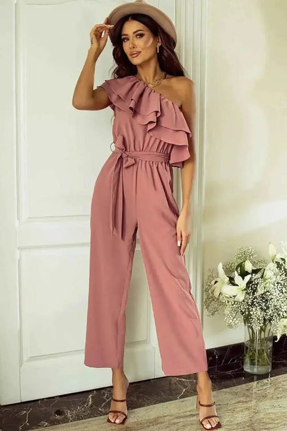 Ruffled Tied : One-Shoulder Jumpsuit