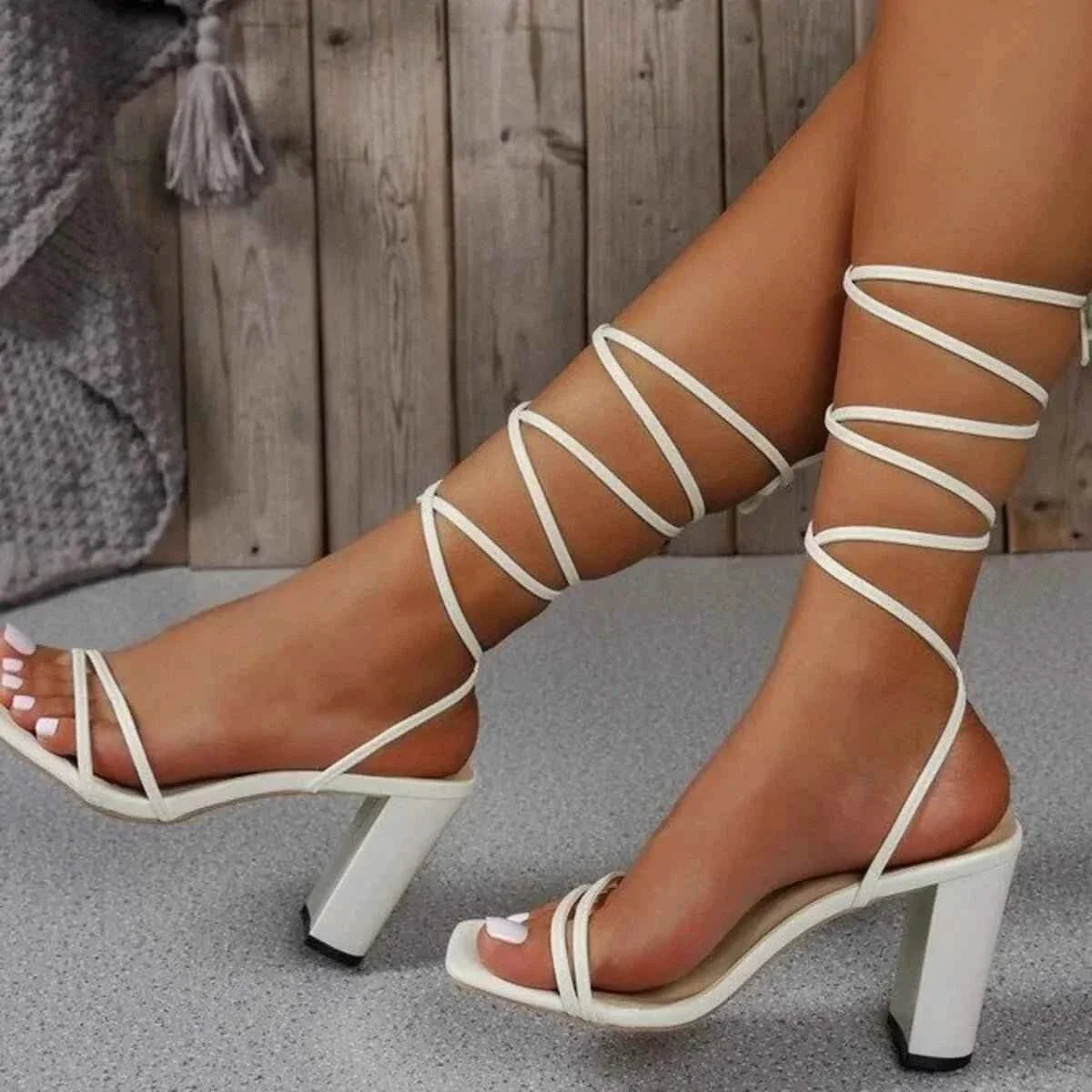 Stylish Lace-Up Block : Heel Sandals..