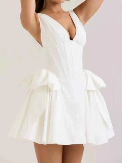 Bow V-Neck Sleeveless : Mini Dress