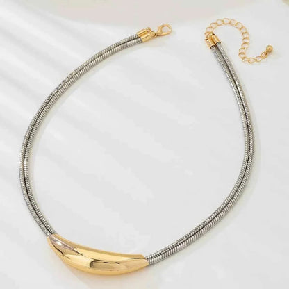 Two-Tone Alloy Curved : Pendant Snake Necklace