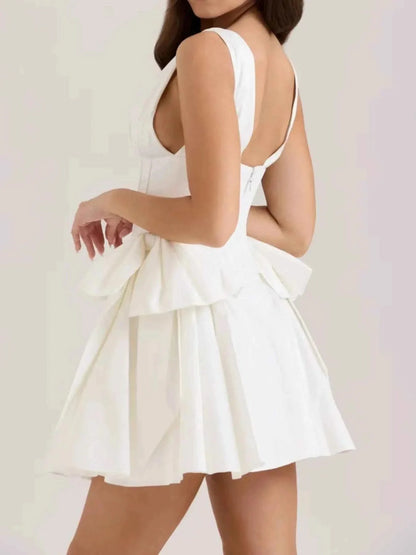 Bow V-Neck Sleeveless : Mini Dress