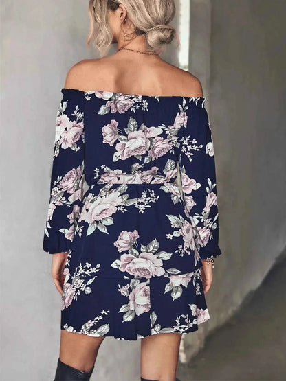 Off-Shoulder Floral Print : Long Sleeve Mini Dress