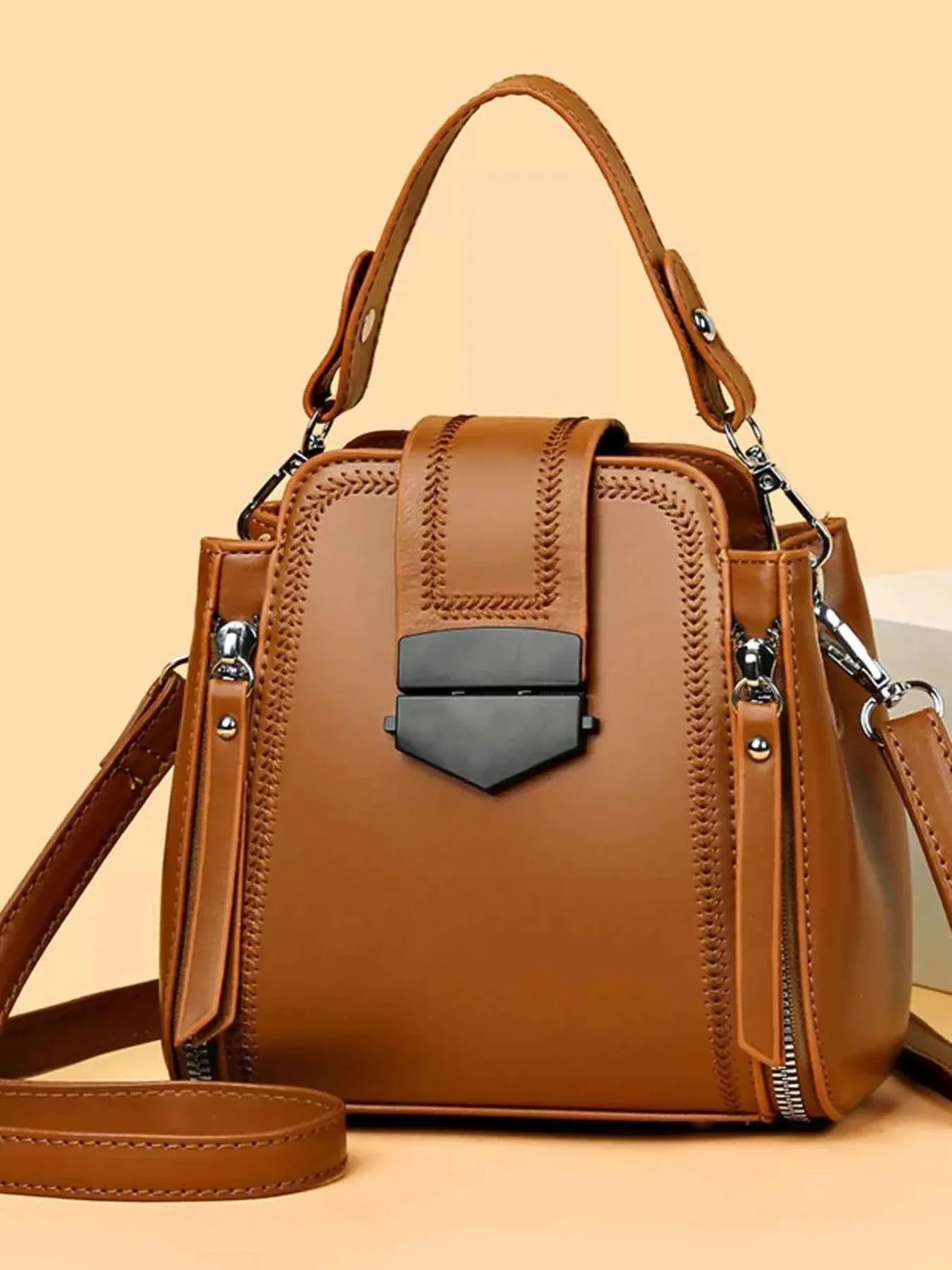 Leather Bucket Crossbody Bag