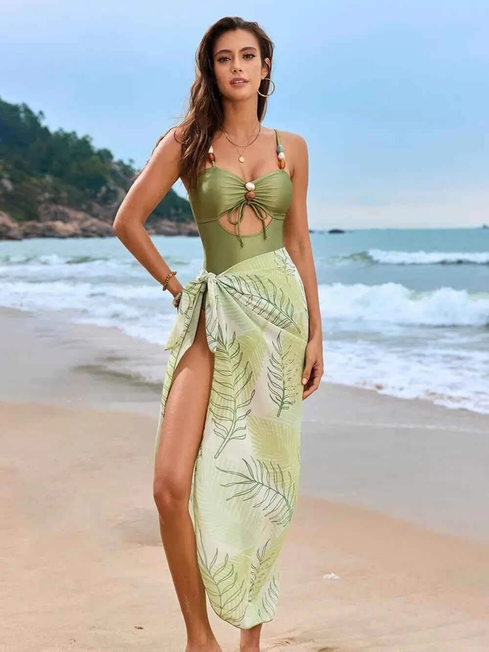 Cutout Sweetheart One-Piece Swimwear and Cover-Up Swim Set