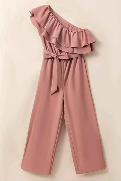 Ruffled Tied : One-Shoulder Jumpsuit