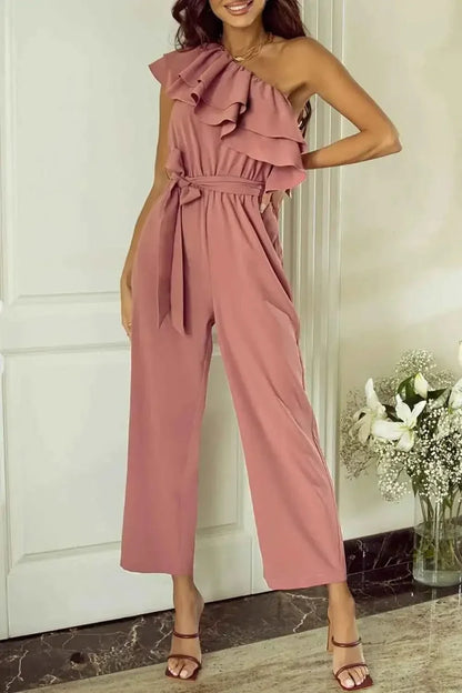Ruffled Tied : One-Shoulder Jumpsuit