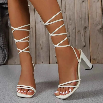 Stylish Lace-Up Block : Heel Sandals..