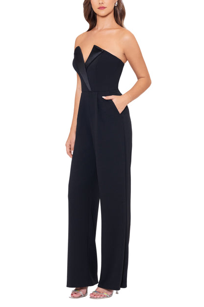 Betsy and Adam Tasha Strapless Back Zipper Side Pockets Tuxedo Jumpsuit
