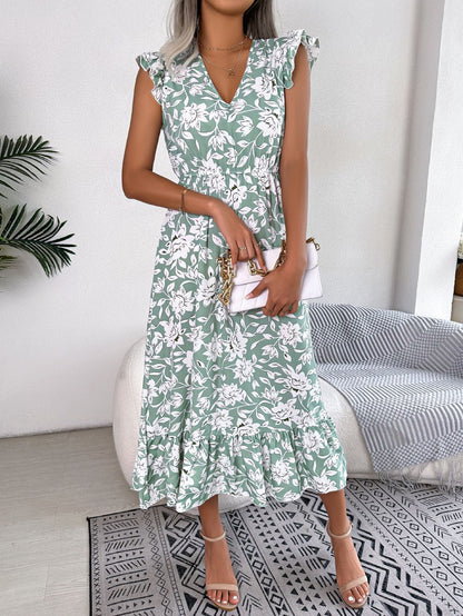 Spring and summer casual fungus edge flower waist long dress vacation dress for woman