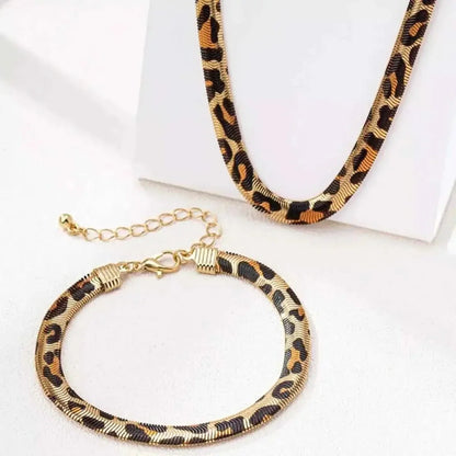 Chunky Leopard Necklace : Bracelet Jewelry Set