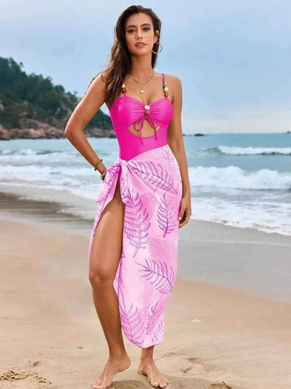 Cutout Sweetheart One-Piece Swimwear and Cover-Up Swim Set