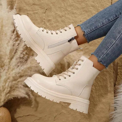Stylish Lace Up Platform Boots : Side Zip
