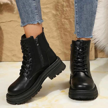 Stylish Lace Up Platform Boots : Side Zip