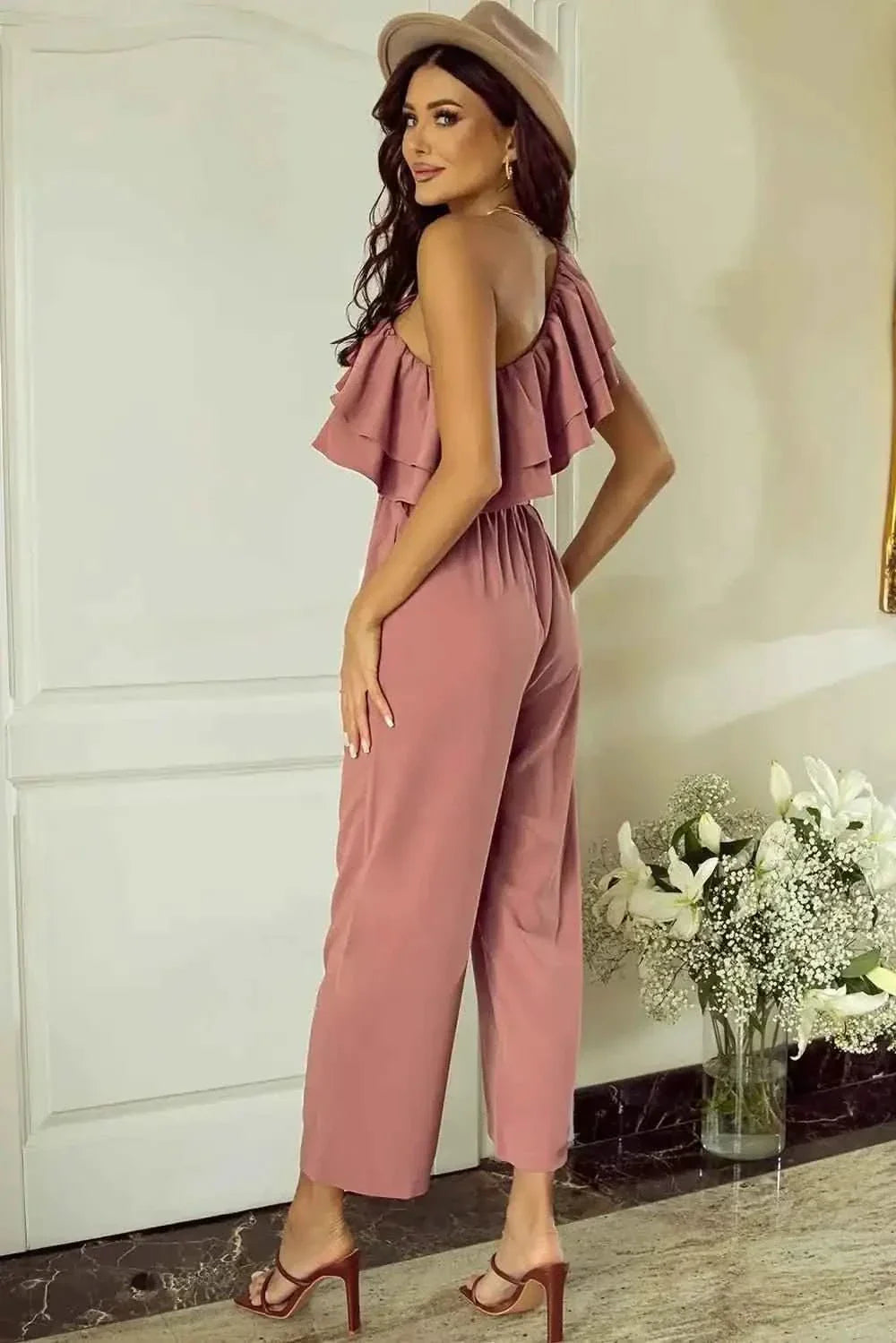 Ruffled Tied : One-Shoulder Jumpsuit