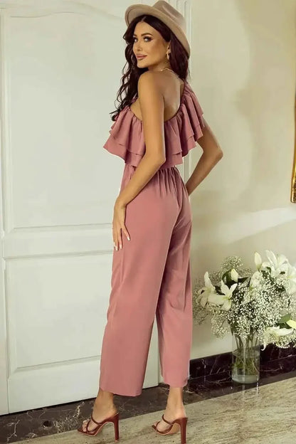 Ruffled Tied : One-Shoulder Jumpsuit