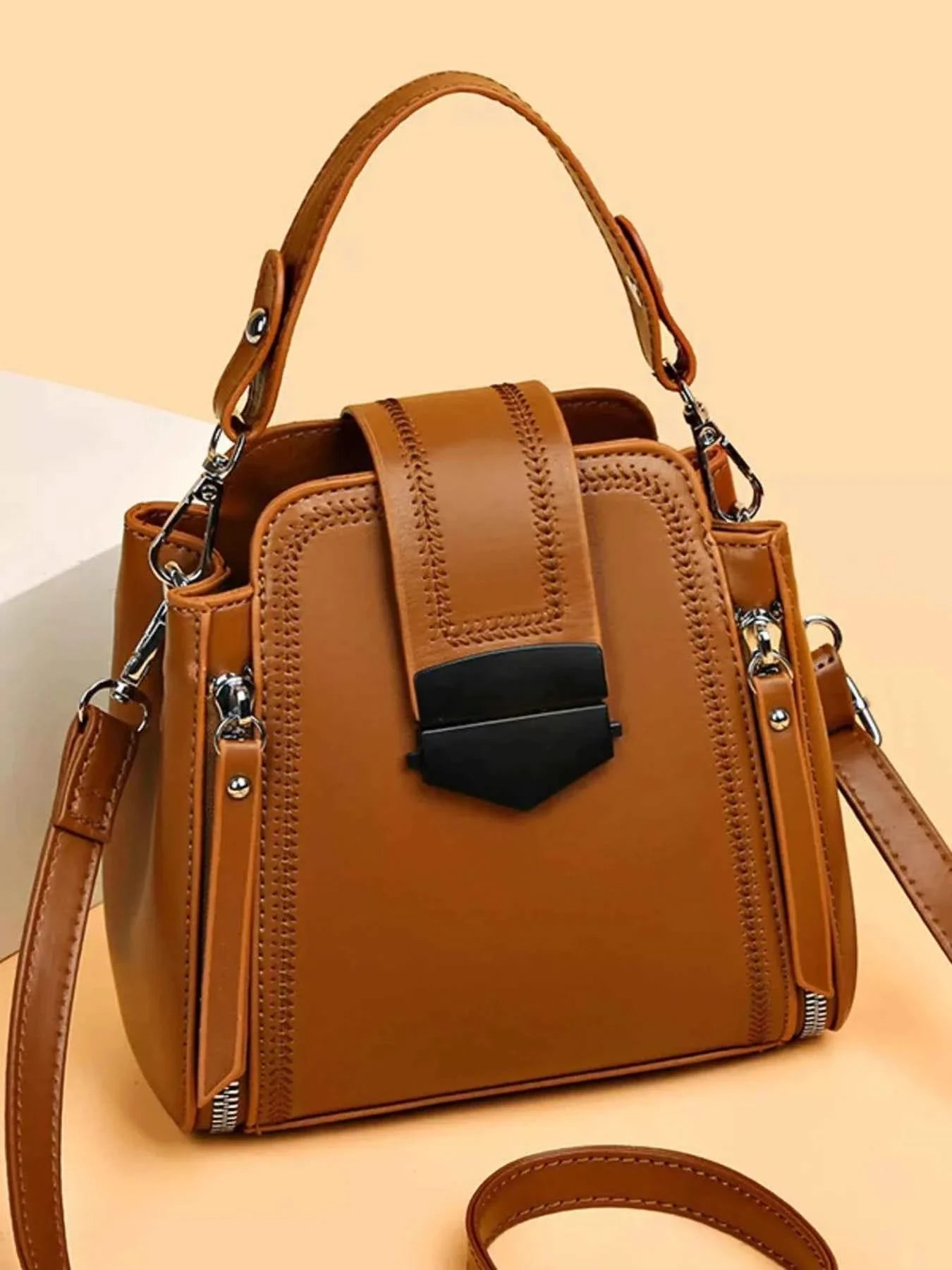 Leather Bucket Crossbody Bag