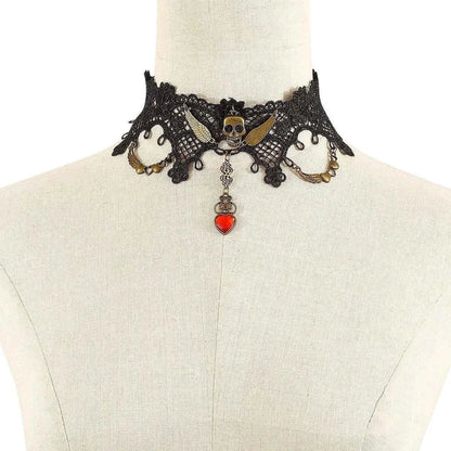 Halloween Lace Skull Necklace : Earrings Jewelry Set