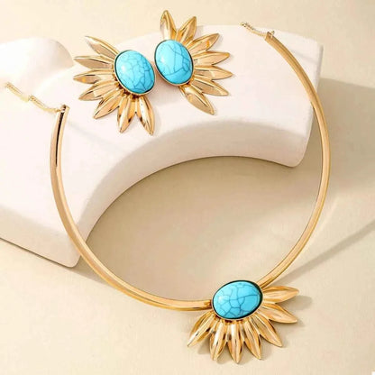 Turquoise Sunflower : Necklace and Earrings Jewelry Set