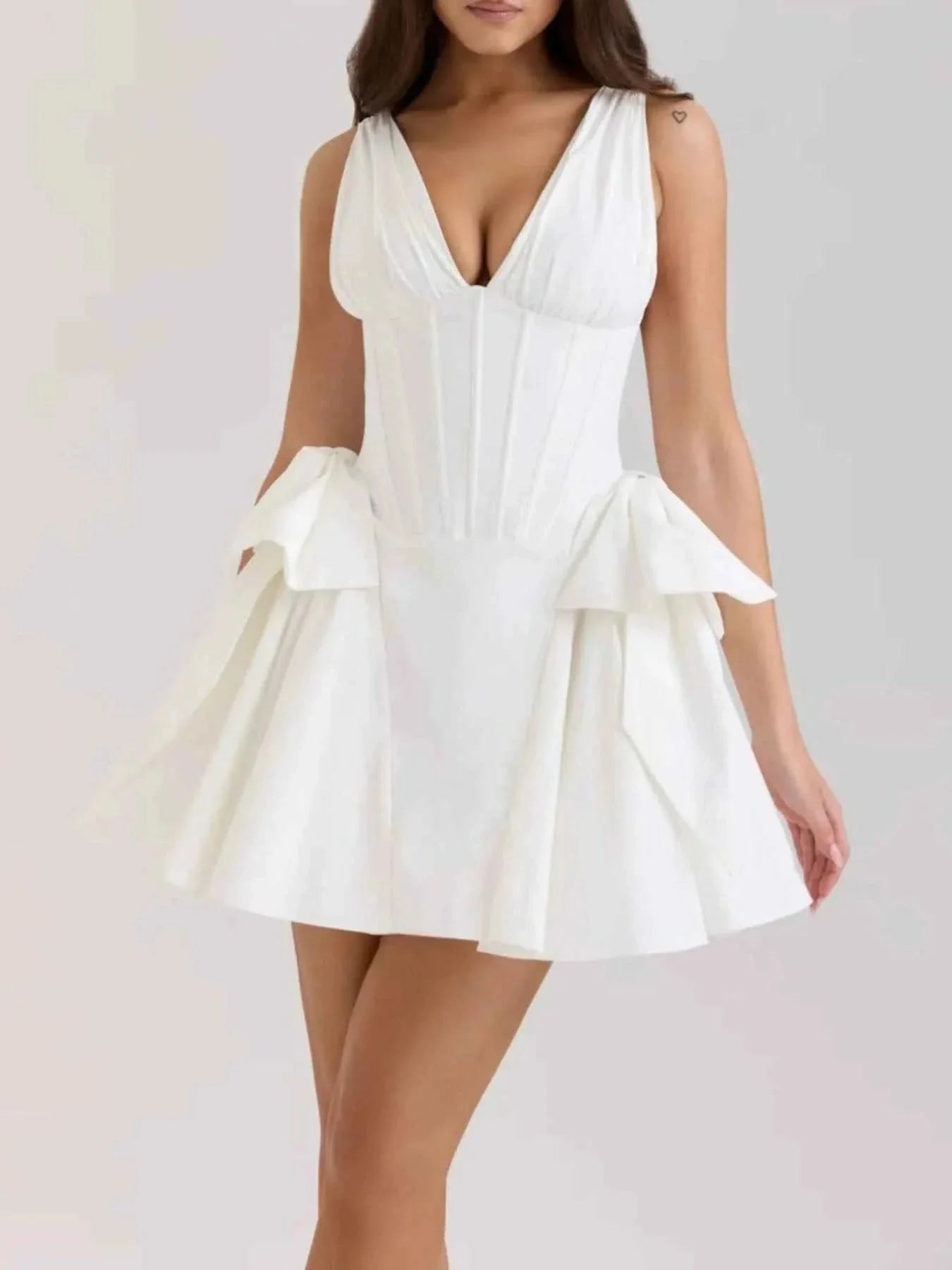 Bow V-Neck Sleeveless : Mini Dress