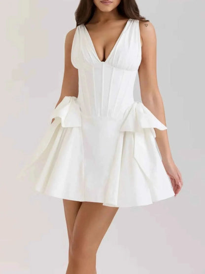 Bow V-Neck Sleeveless : Mini Dress